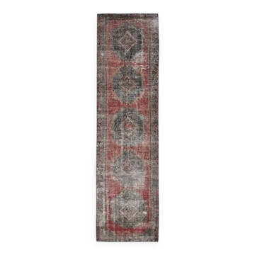 Tapis couloir en laine et coton fait main Oushak turc des années 1970, 103x382.