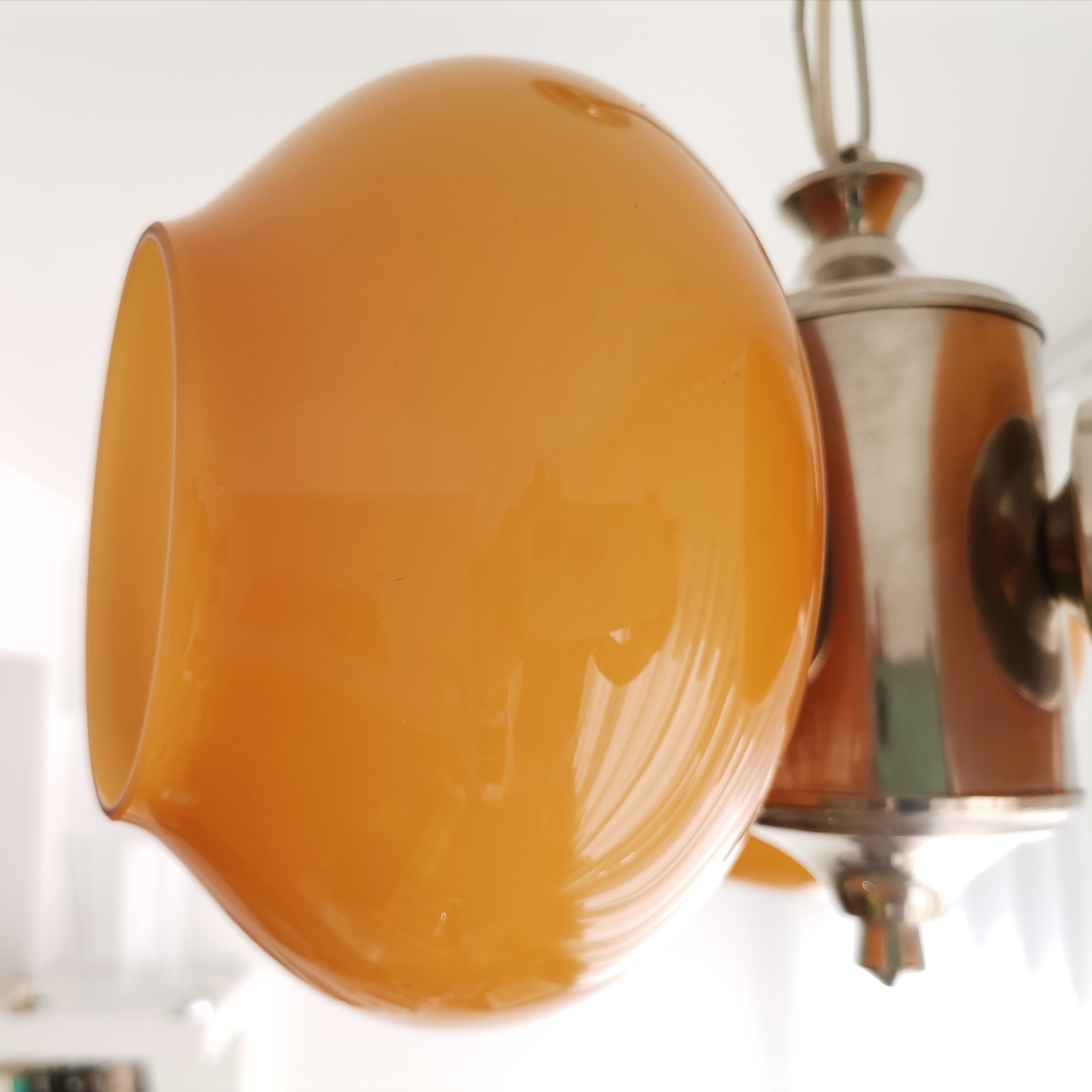 Vintage mid century modern 3-light orange glass chandelier