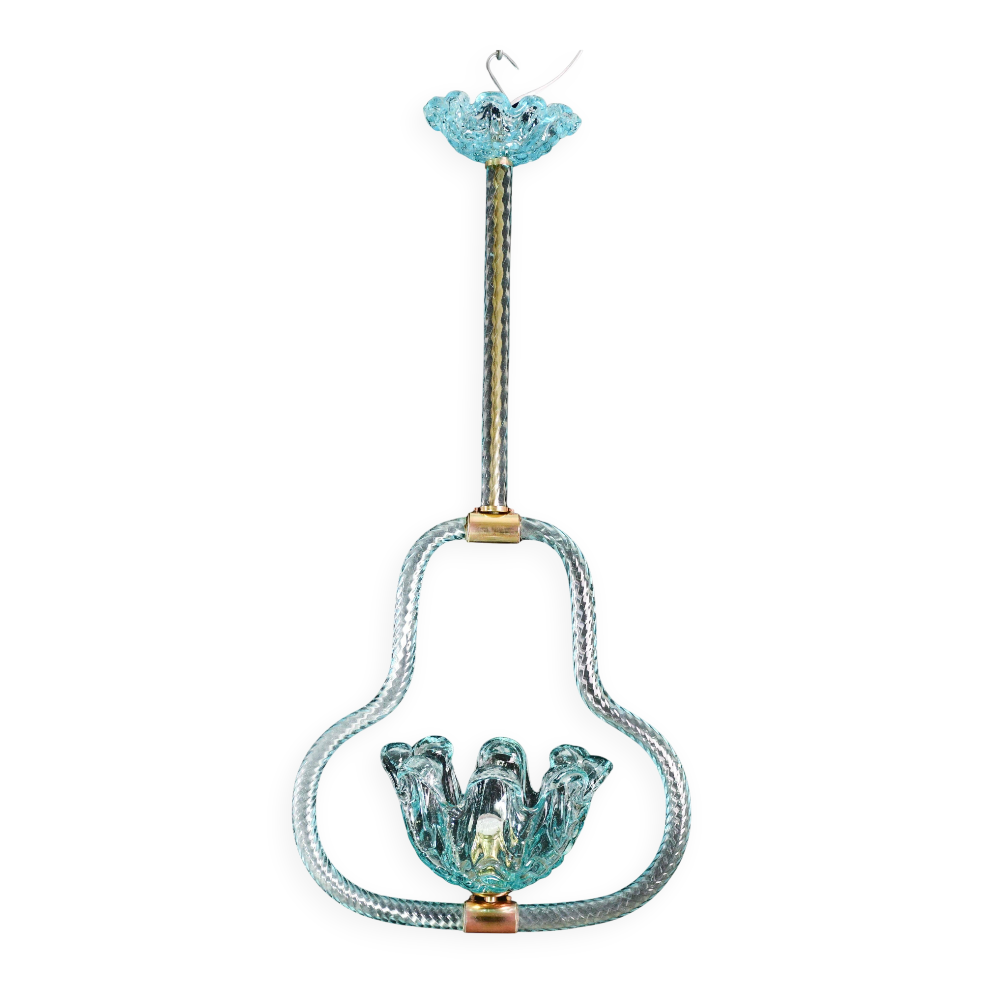 Blu acquamarine Murano glass chandelier by Barovier e Toso, 1940s