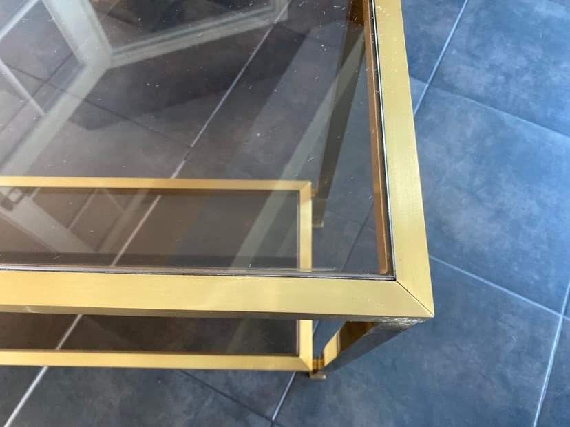 Console smoked glass and brass Italian design year 70 in the taste of nanda vigo