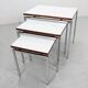 White Nesting Table Set with chrome frame and wood detail, 1970s