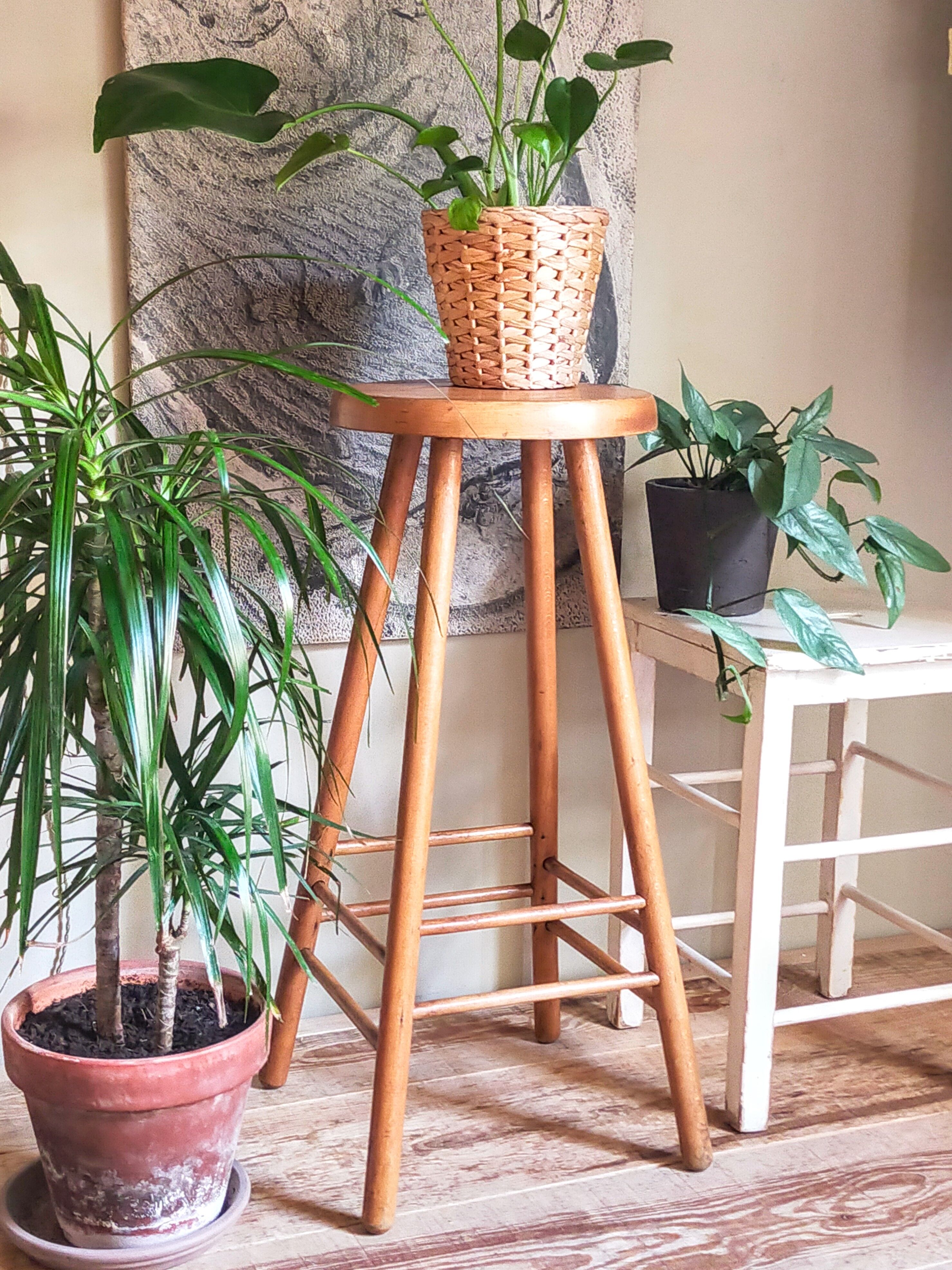 Vintage solid blond wood bar stool