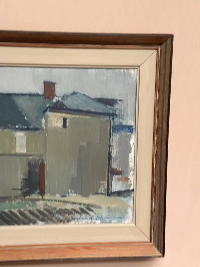Original Swedish Oil on Canvas – “Sage House” by Gustav‑Adolf Johansson – Signed – Vintage & Framed