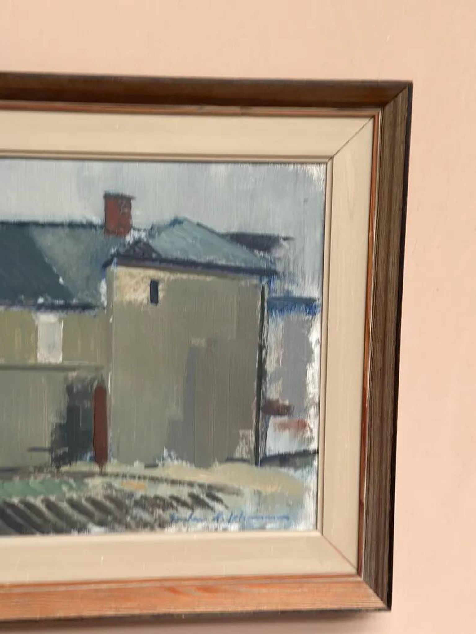 Original Swedish Oil on Canvas – “Sage House” by Gustav‑Adolf Johansson – Signed – Vintage & Framed