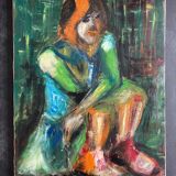 Portrait d'une femme, tableau à l'huile sur toile moderniste du xxe siècle - signé
