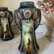 Pair of Art Nouveau slipware vases, hand-painted decoration.