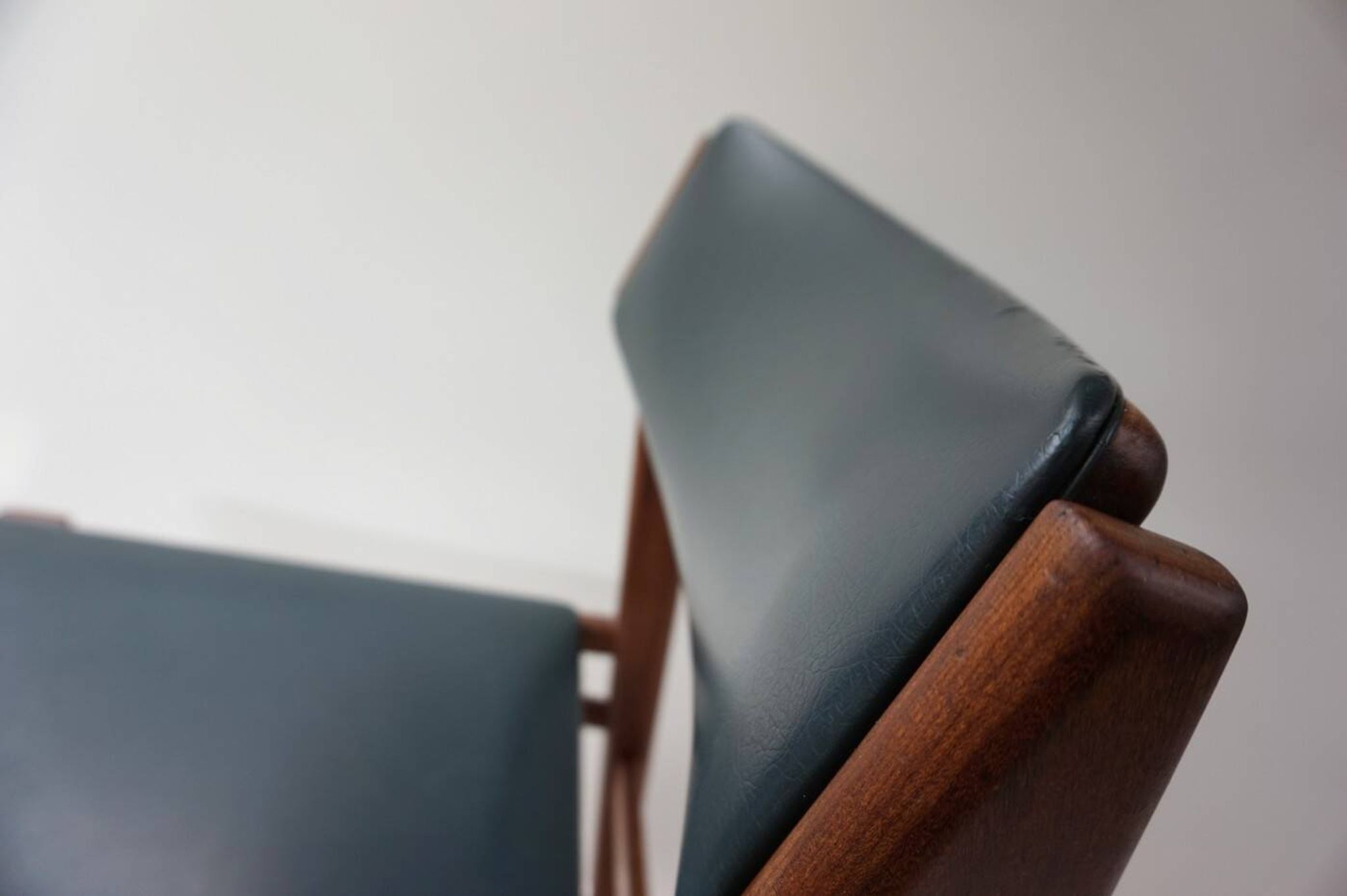 Set of 4 Scandinavian Teak and Green Leatherette Dining Chairs