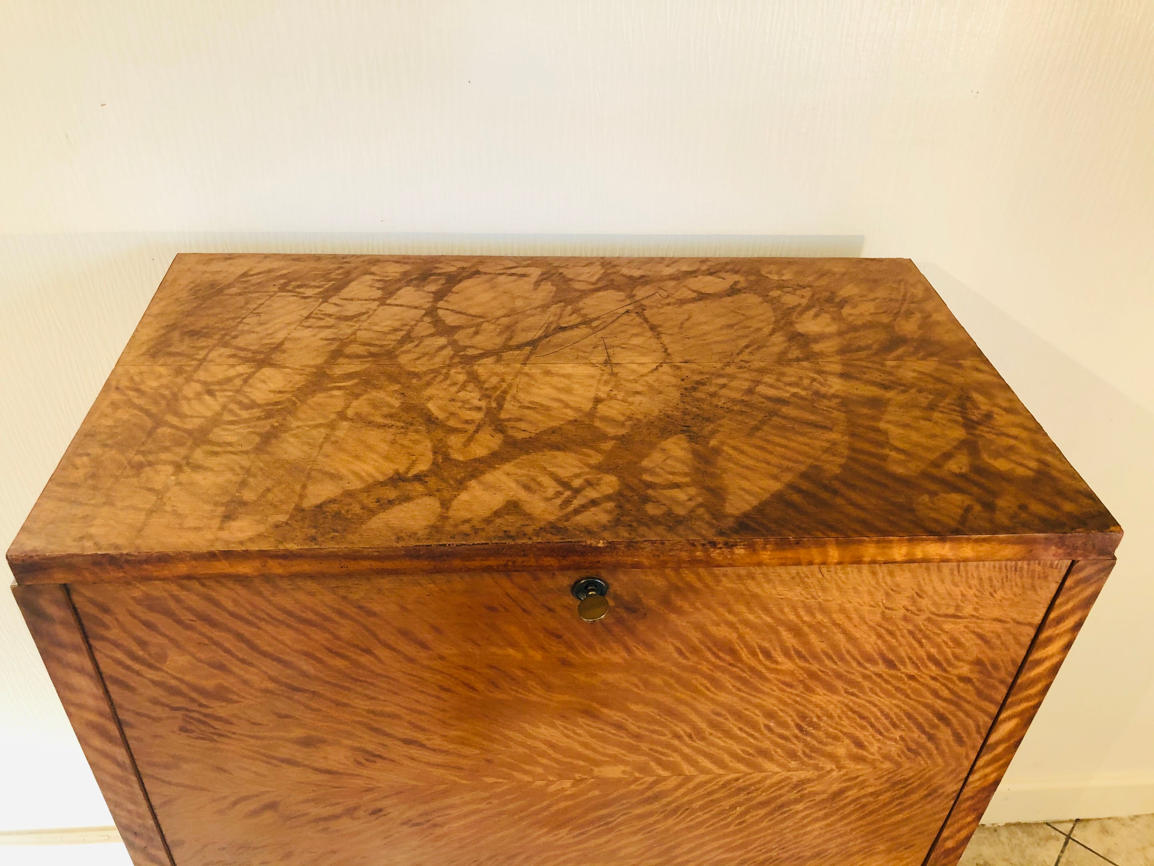 Storage unit art deco style in burled satinwood