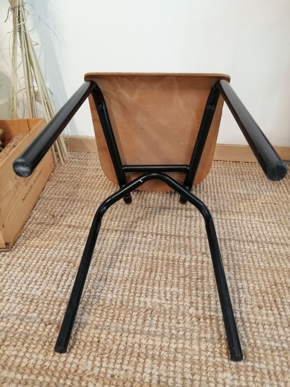 Series of 4 wooden and metal school chairs