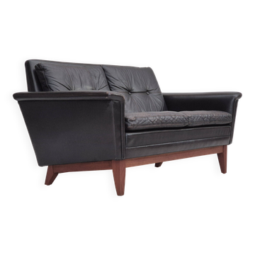 1970s, Danish 2 seater sofa, original condition, furniture leather, solid teak wood.