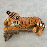 Old vintage ceramic tiger 70s Italian design lying position