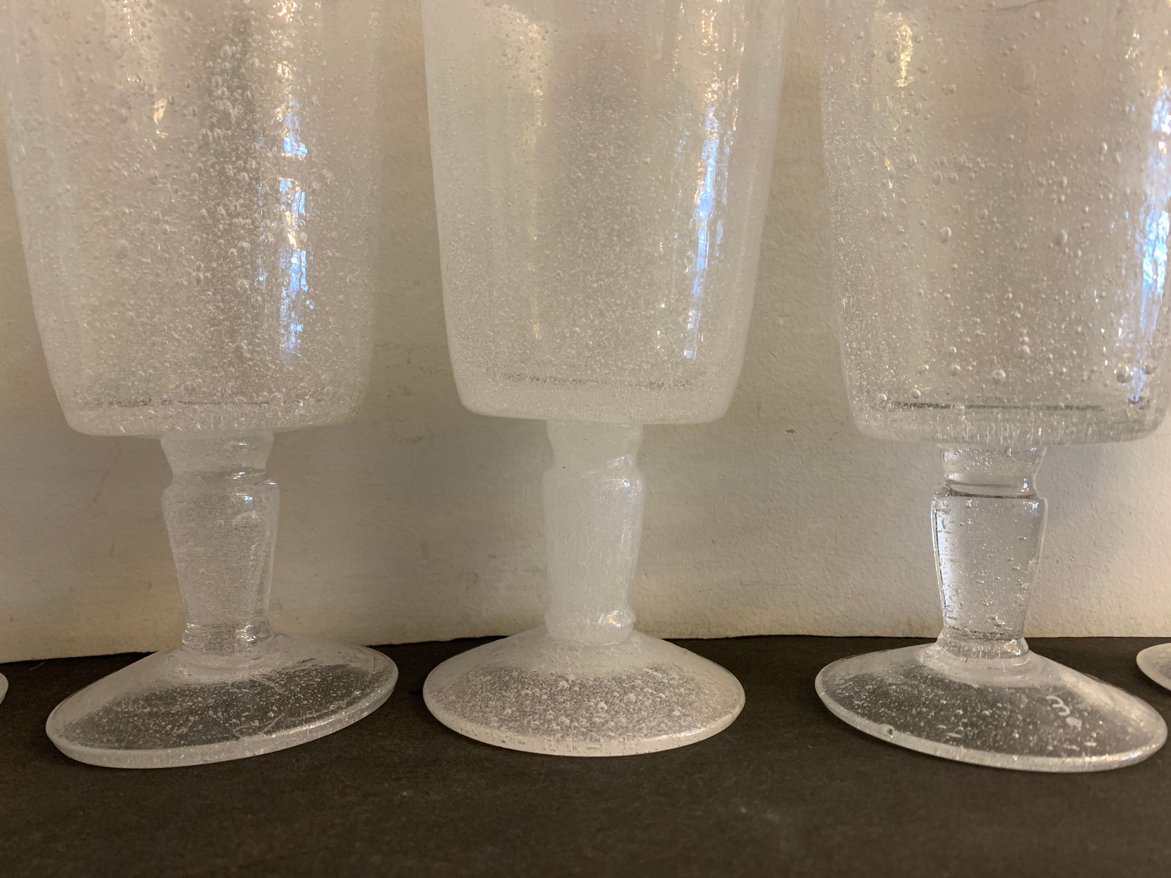 6 blown and bubbled wine stemmed glasses, Riom glassware, Puy-de-Dôme