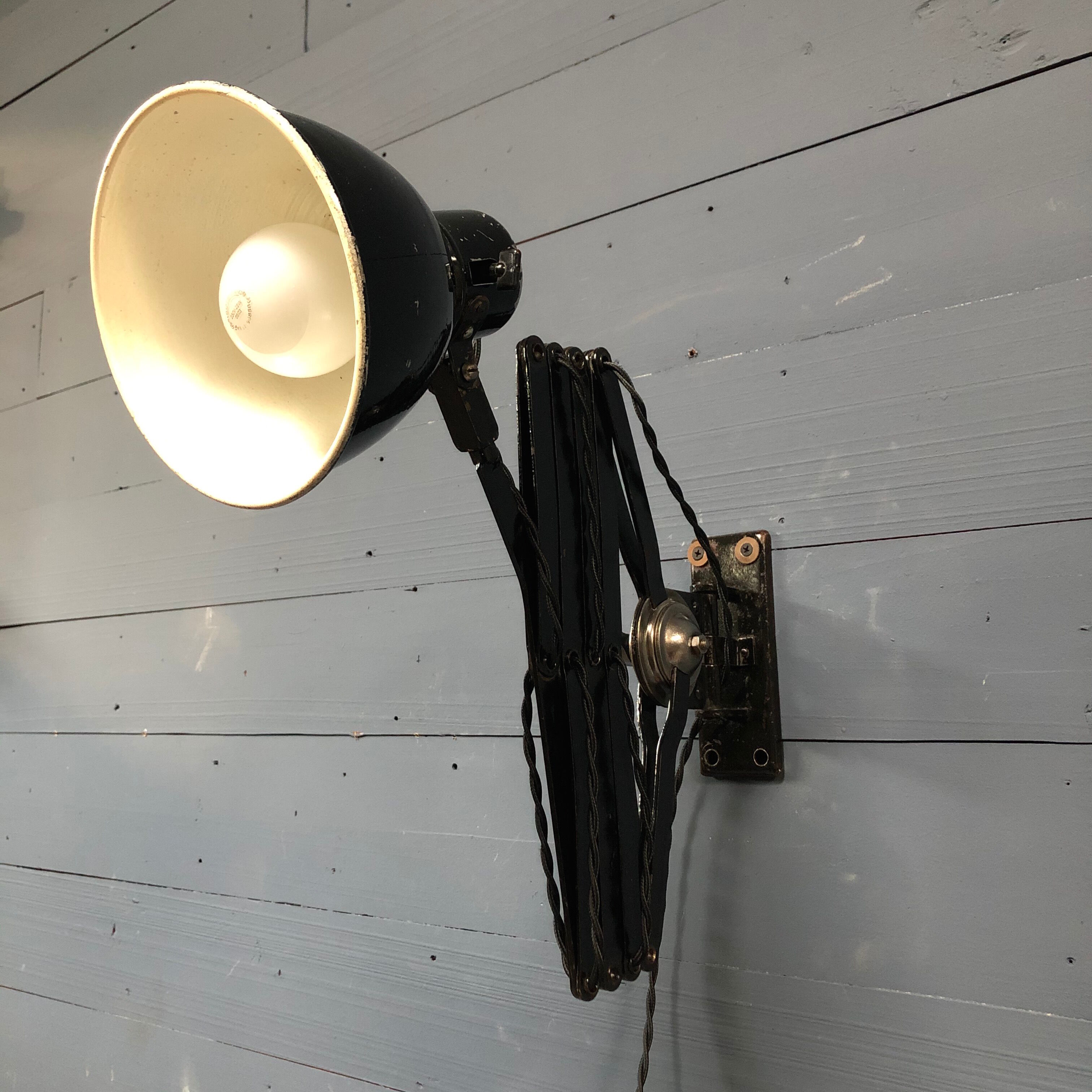 XL black scissor lamp from PeHaWe Leuchten Dresden, German 1940s