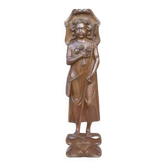 Wooden sculpted art mural depicting a lady with a mythological figure of the Green Man, French architectural decoration.