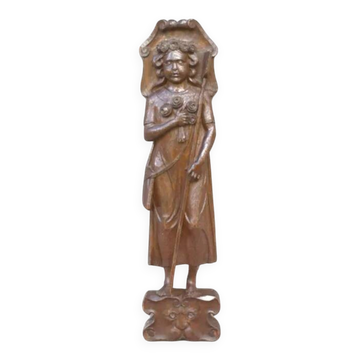 Art mural en bois sculpté à la main représentant une dame avec une figure mythologique de l'homme vert décor architectural français