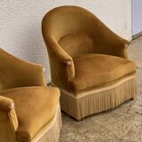 Pair of golden velvet toad armchairs 1970