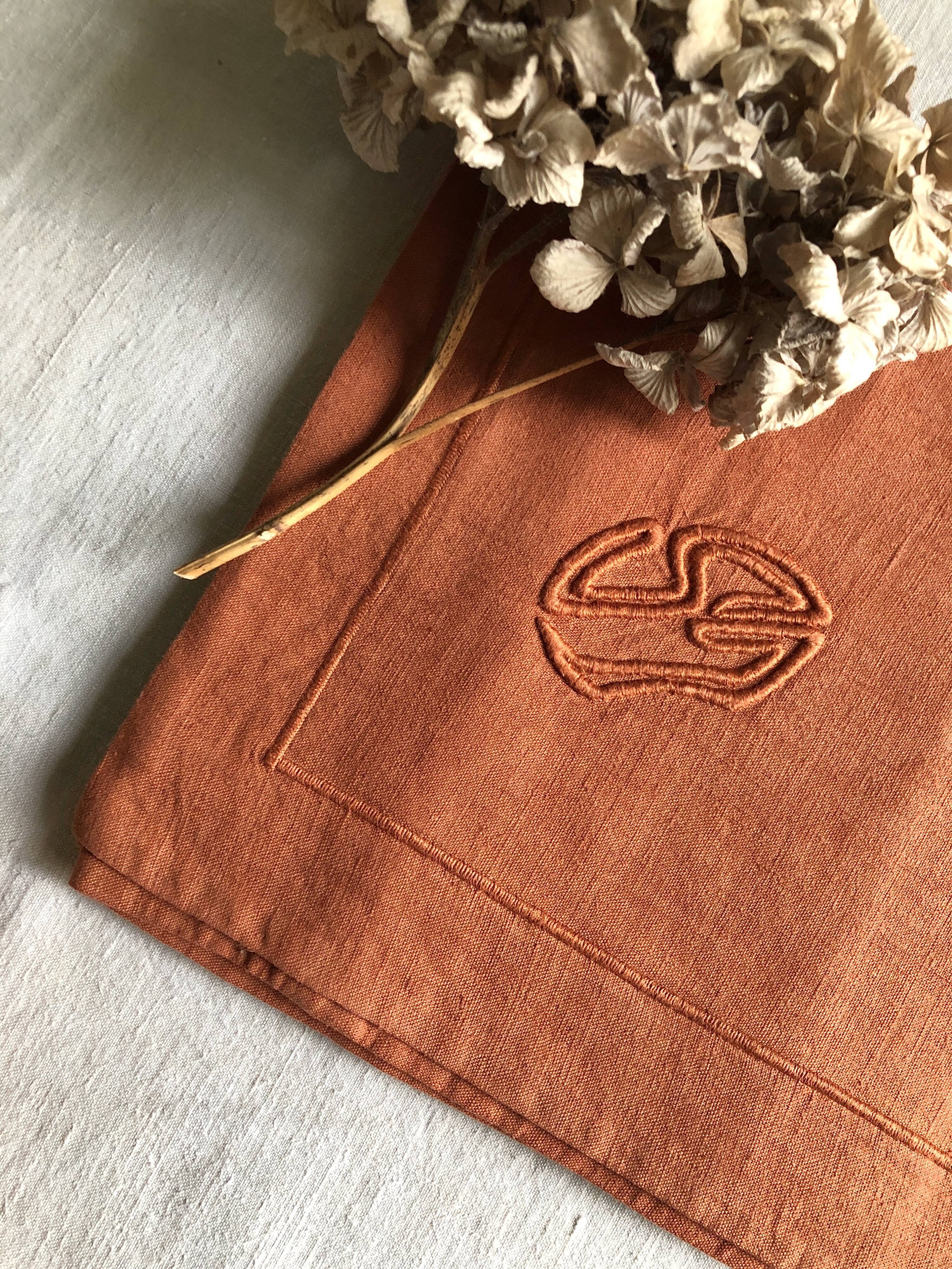 Antique pillowcase in linen and cotton terracotta