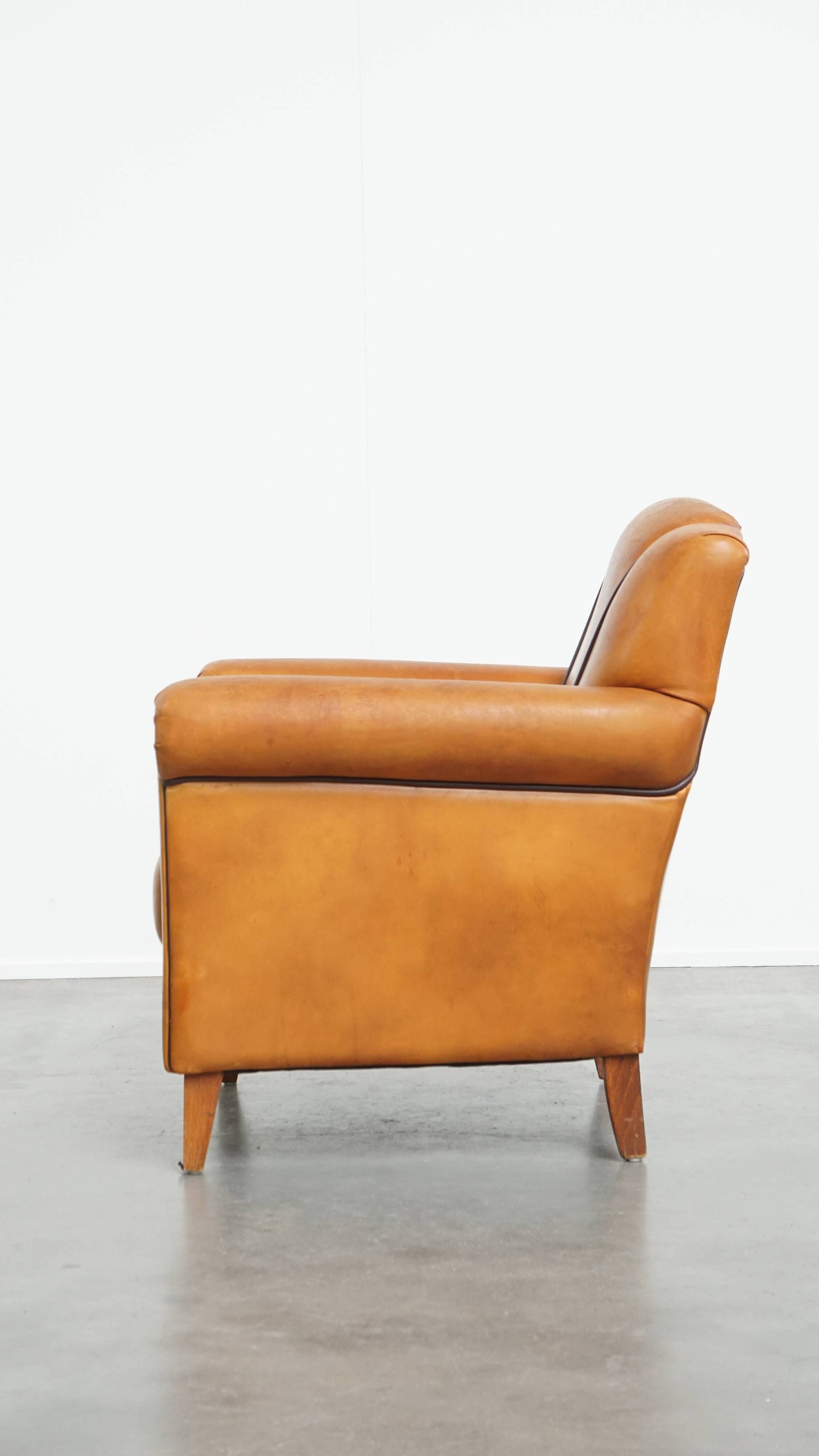 Sheepskin Leather Armchair and Dark Brown Piping