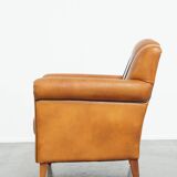 Sheepskin Leather Armchair and Dark Brown Piping