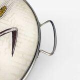 Round service tray in glass and metal vegetal decoration 1950