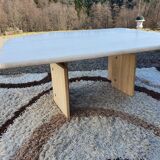 Adjustable travertine coffee table eye shape