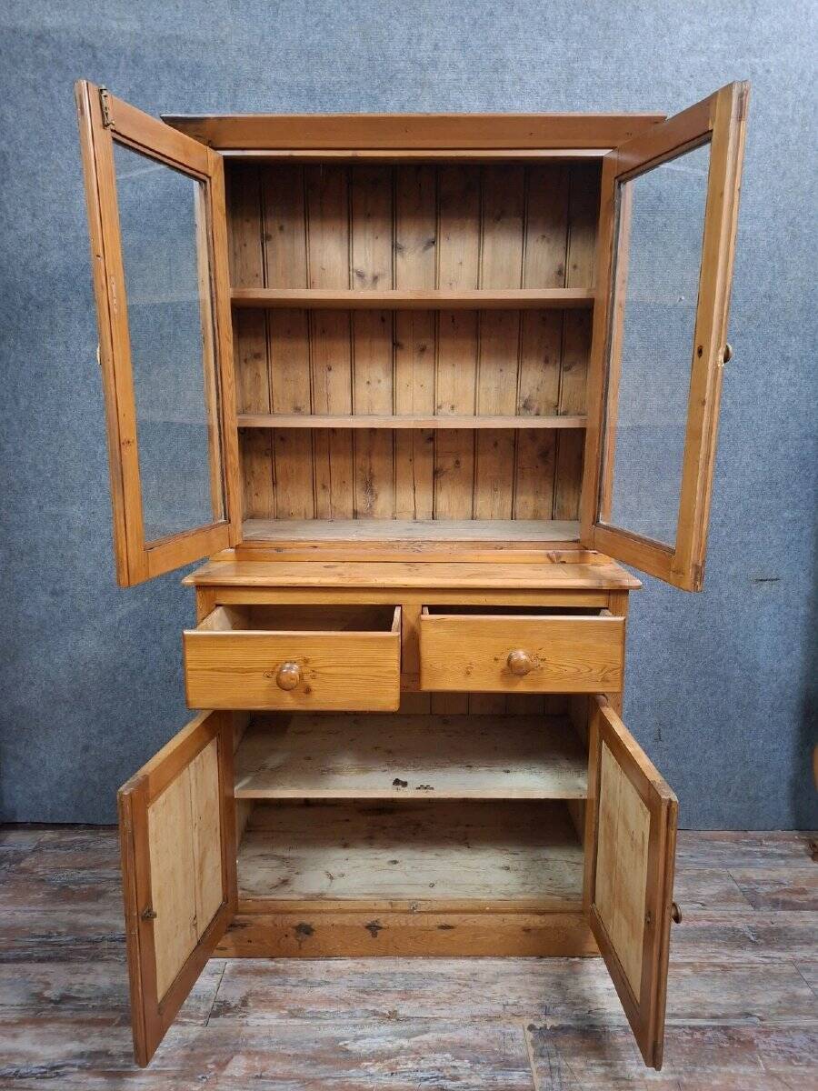 Two-body antique buffet in solid pine – glazed dresser – country style