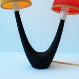 Vintage desk lamp with red and yellow 1950s lampshades