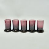 5 Small Liqueur Glasses Vodka Cups in Bubble Blown Glass Plum Biot?
