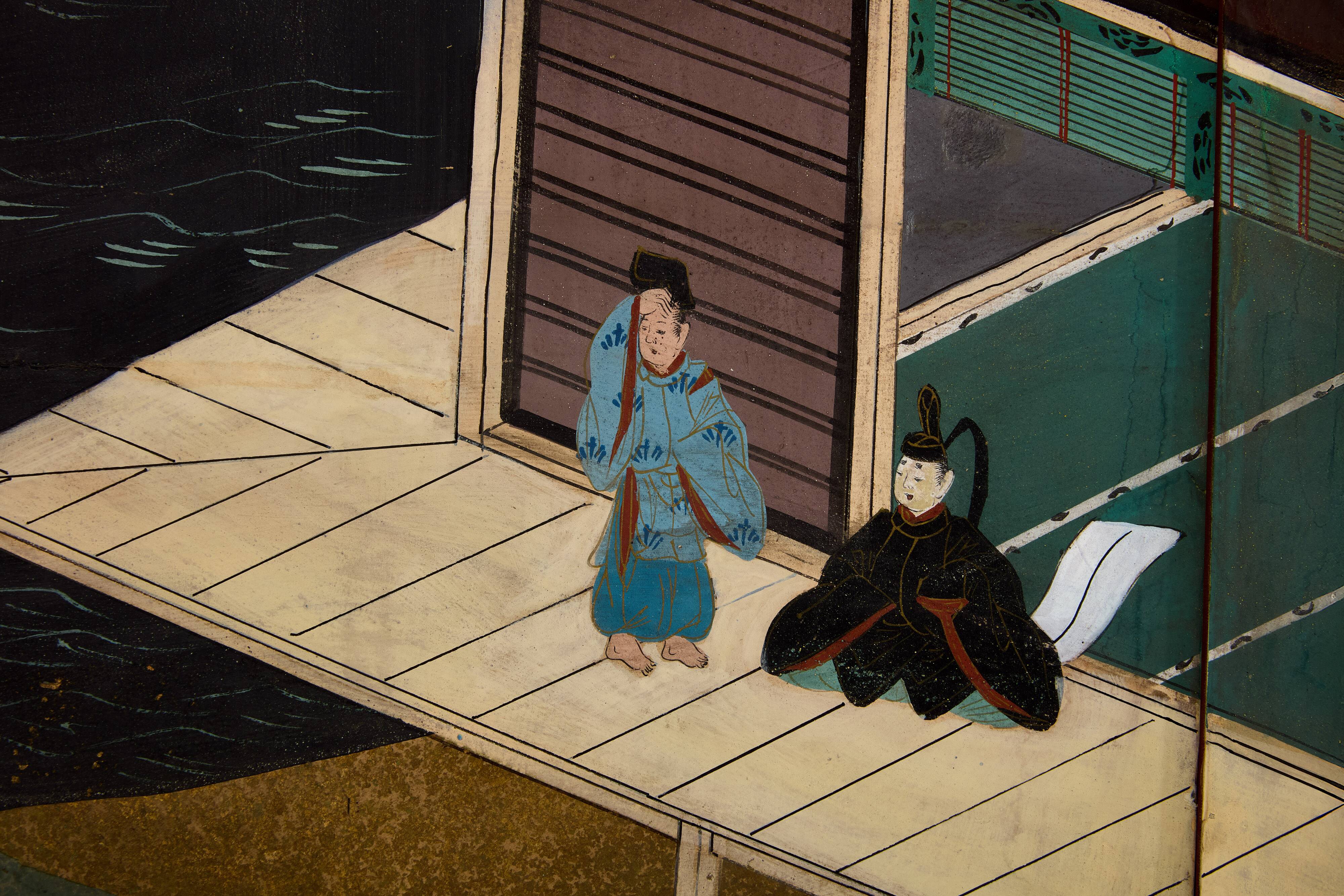 Japanese six-panel Byobu screen on paper, Edo period, 19th century