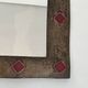 Ceramic Framed Mirror in Bronze with Red Cabochons. French Work.