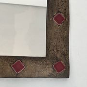Miroir à Cadre en Céramique Émaillée Bronze à Cabochons Rouges. Travail Fra