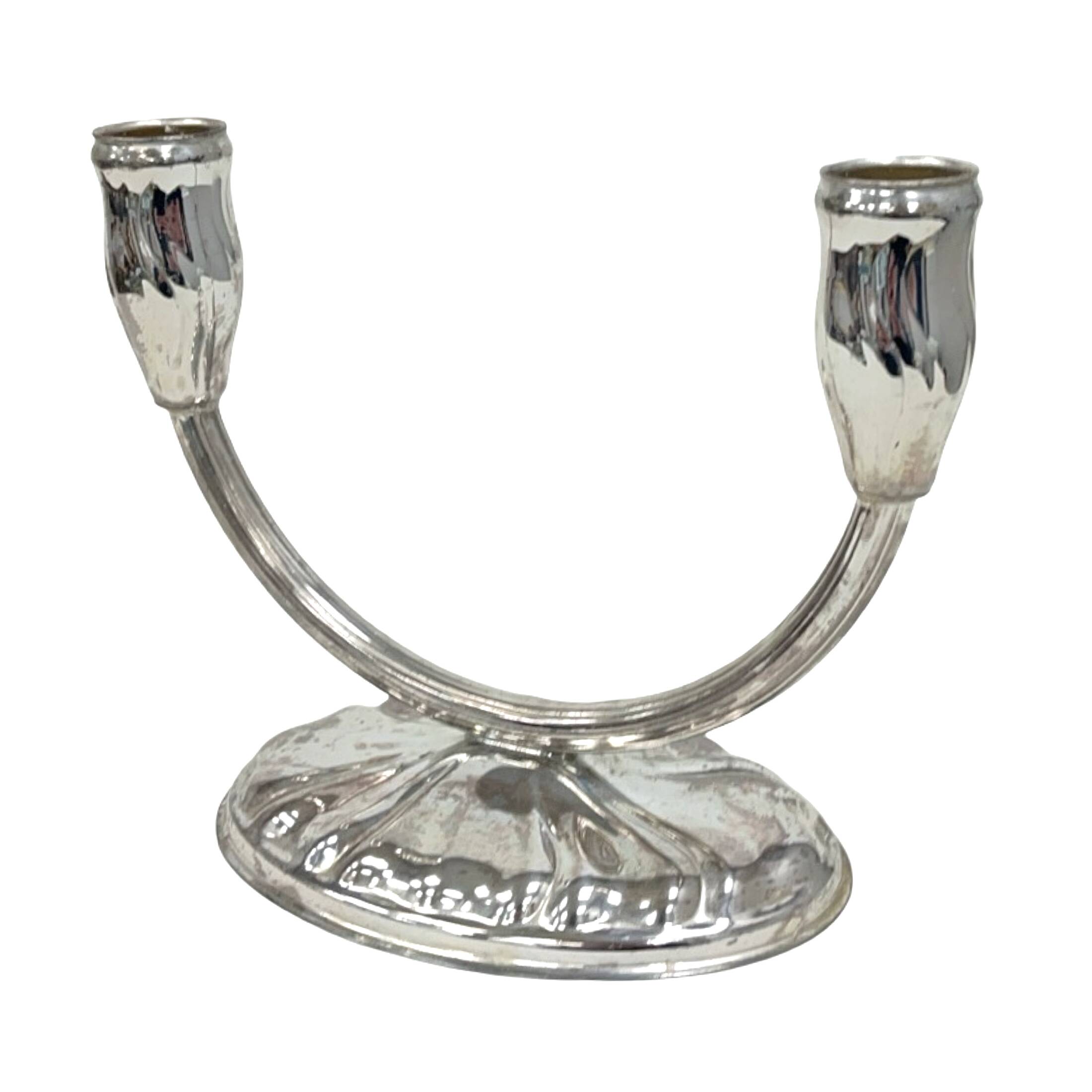 Art Deco two-arm candlestick, silver-plated, 1920s/1930s.