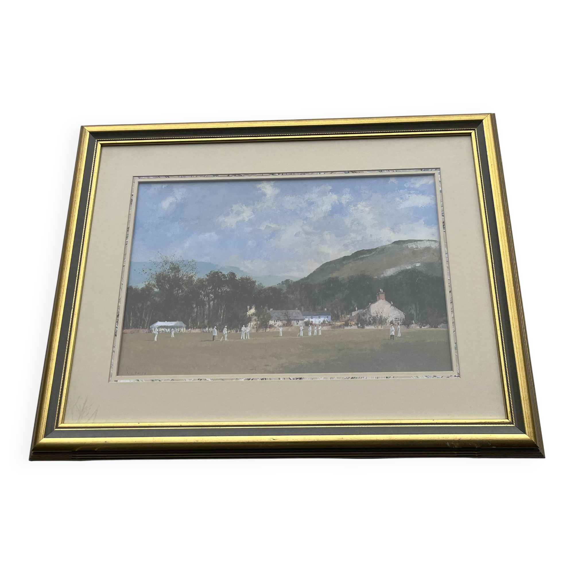 Beautiful Gouache English Cricket Scene Roy Perry 78 x 59