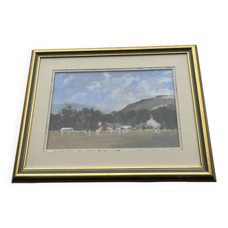 Beautiful Gouache English Cricket Scene Roy Perry 78 x 59