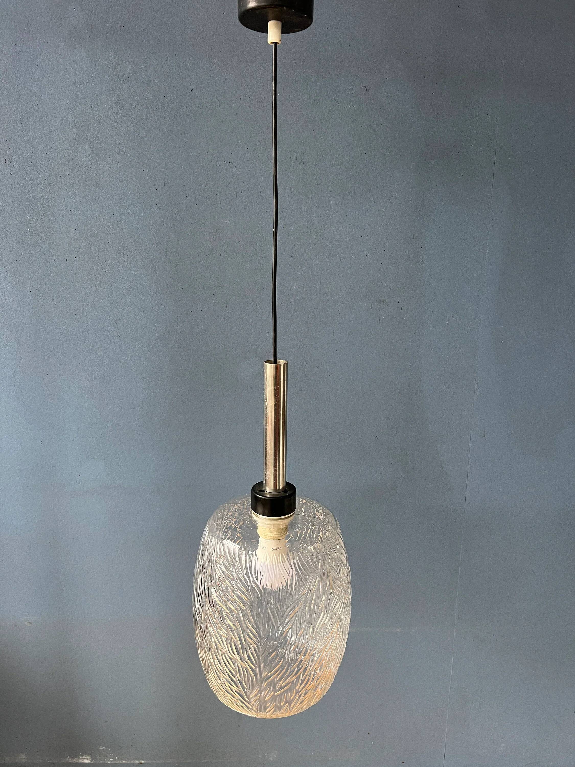 Transparent glass pendant with pattern, mid-century style