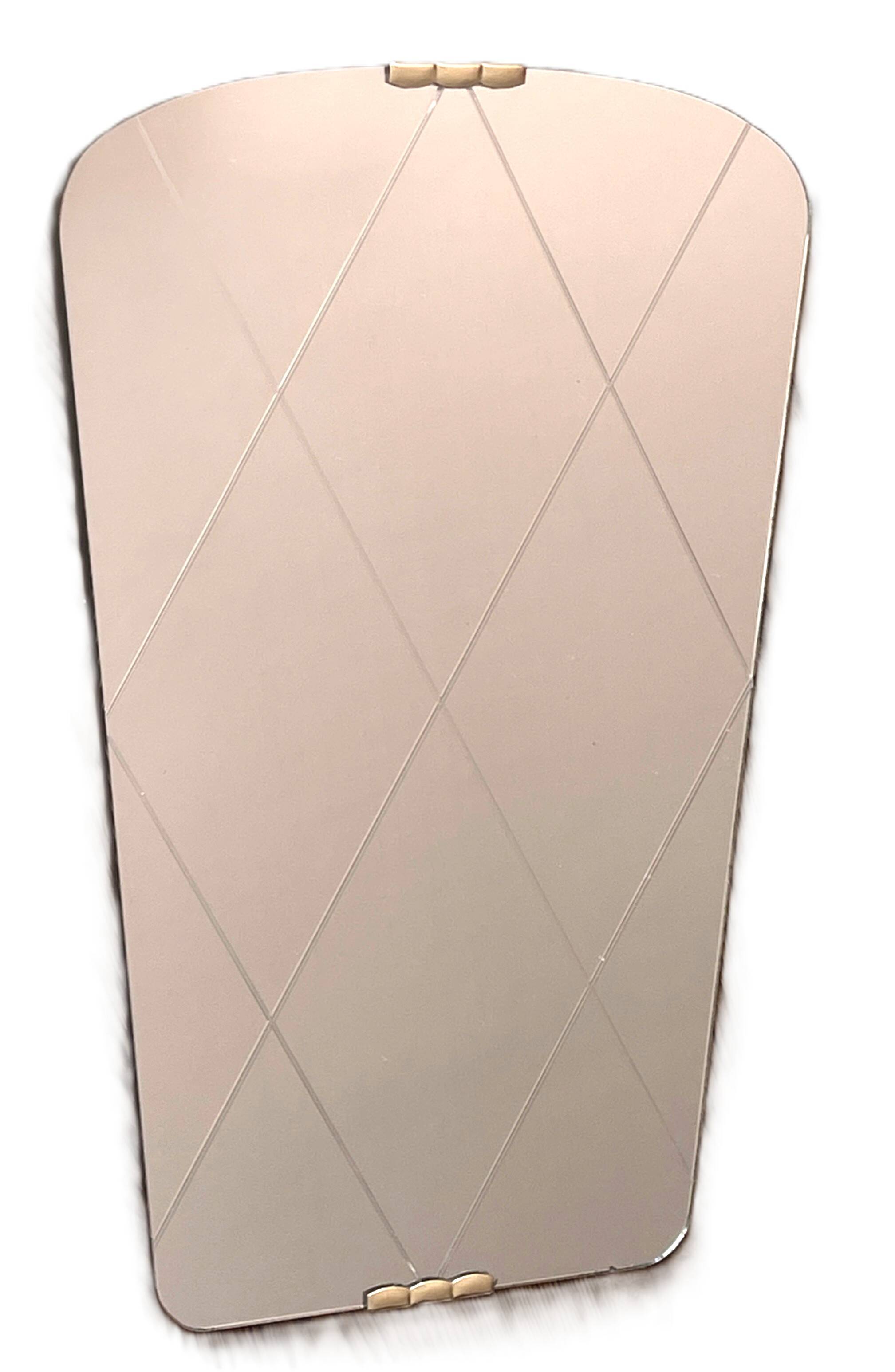 Art Deco engraved mirror in brass, 1950s