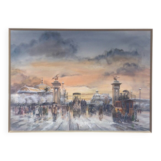 Léon godinnet, 1925-1989. the alexandre iii bridge. gouache and watercolour.