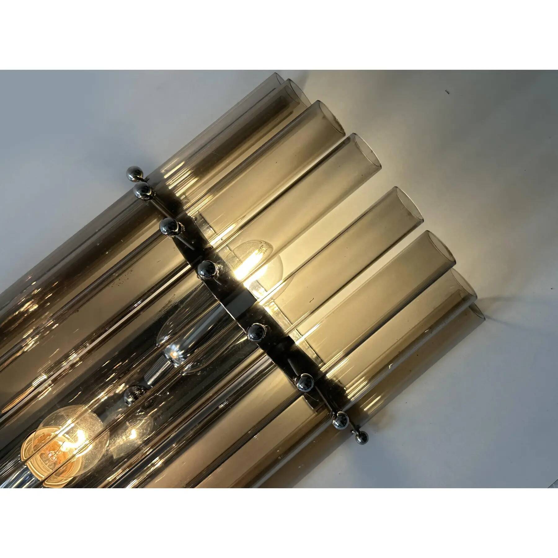 Contemporary Modern Smoked-Fumè Glass Pipes Wall Sconces-Set of Two
