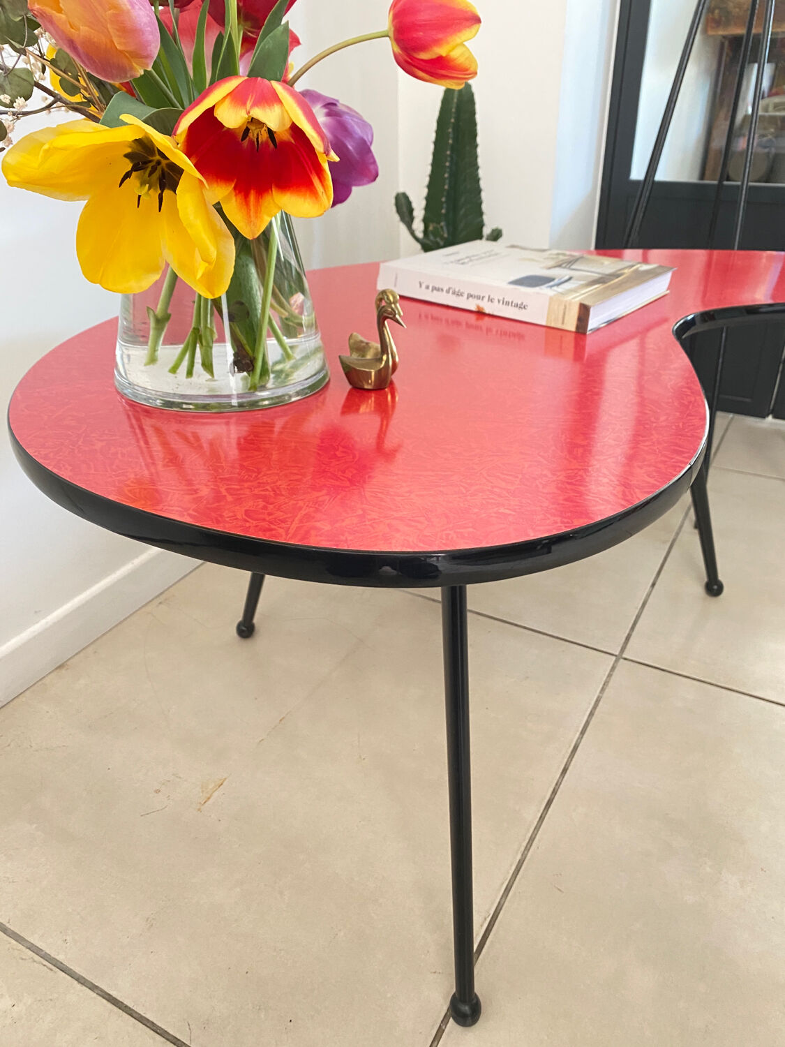 Red Formica bean coffee table