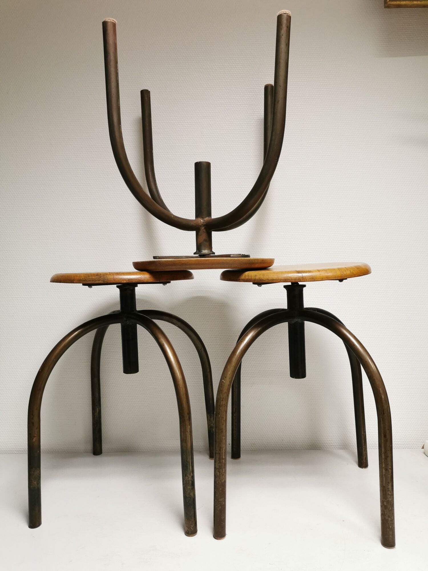 Set of 3 vintage stools of industrial style, medical office