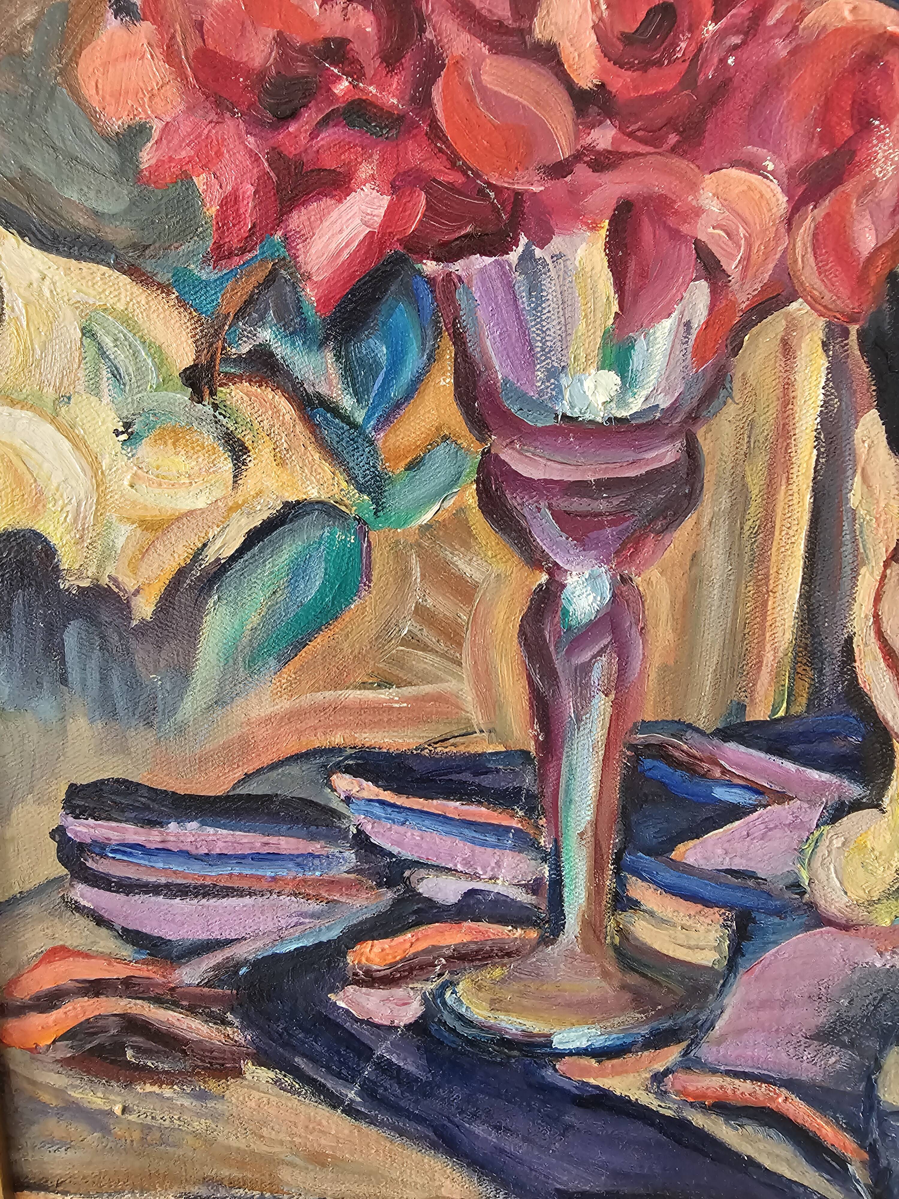 Oil on Canvas Still Life Flower Bouquet Signed Bernamonti