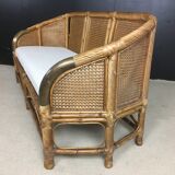 Bench 3 places in bamboo, rattan, cannage and brass