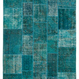 Hand-knotted oriental overdyed 200 cm x 298 cm turquoise patchwork rug