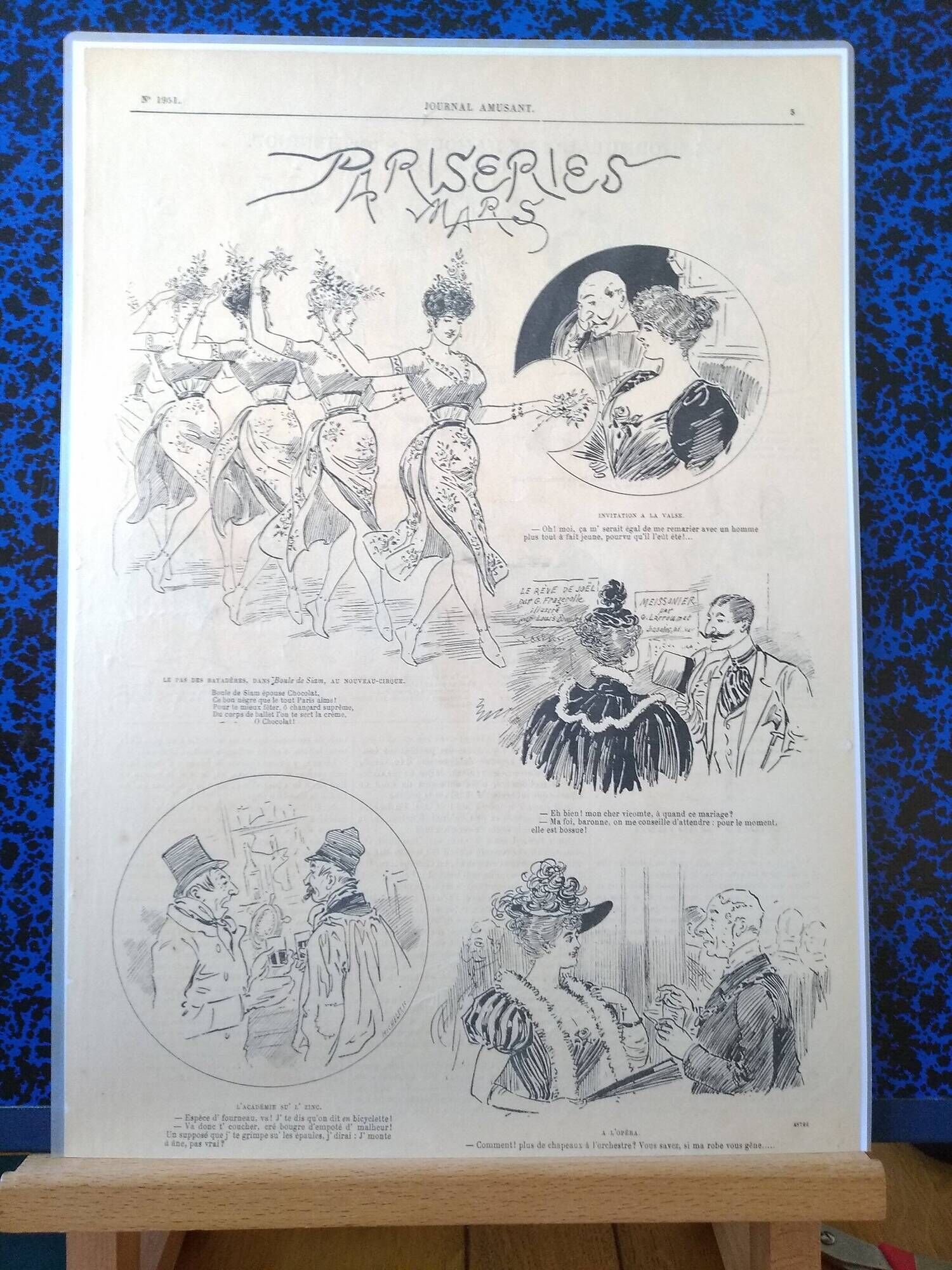 An illustration drawing sketch from period magazine Le Journal Amusant illustrator Mars