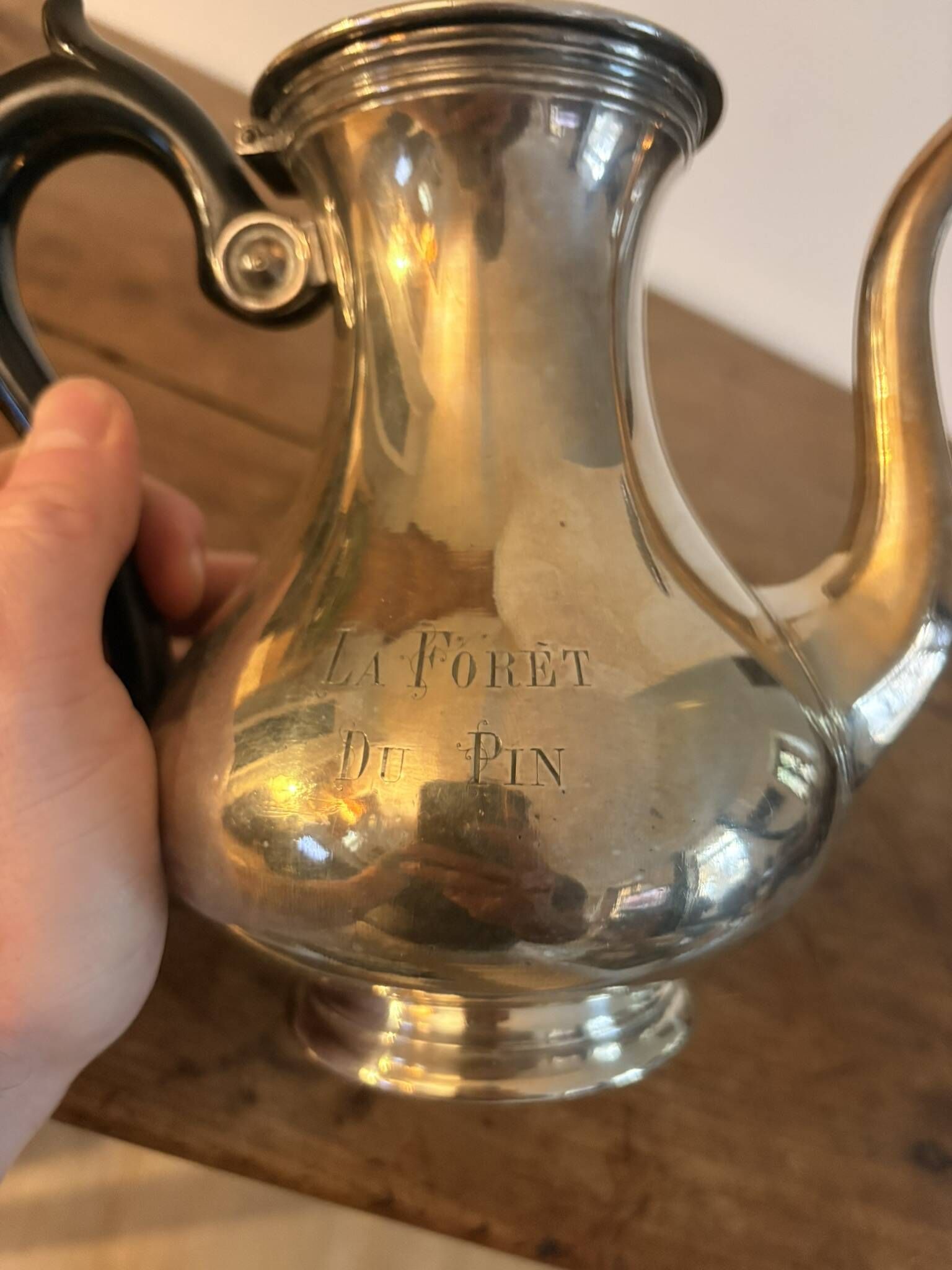 Silver-Plated Engraved Coffee Pot La Forêt Pin Belle Époque Boulenger