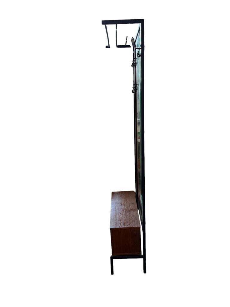 Vintage wooden coat rack with mirror
