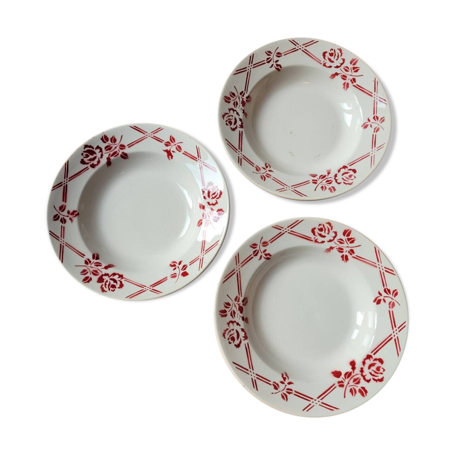 Set of 3 Eric red soup plates from Orchies