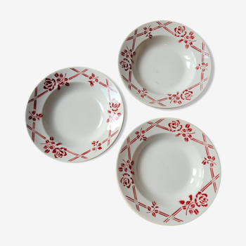 Set of 3 Eric red soup plates from Orchies