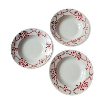 Set of 3 Eric red soup plates from Orchies