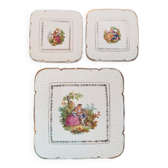 Set of 3 porcelain mats with Fragonard ADP pattern France